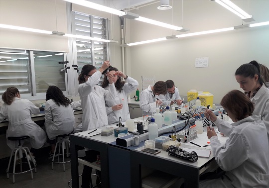 Esta imagen muestra los cursos de formación del proyecto Small World Initiative en los laboratorios de la Facultad de Biología